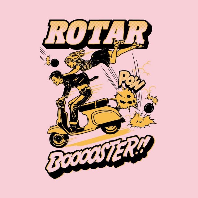 オールドスクールな装いに身を包み、スクーターで逃走する男女の様子を描いた一コマ🛵💣

👨🏻‍🎨 @highjumperjp 

#booooster #highjumper

#rotar #直営店anchor